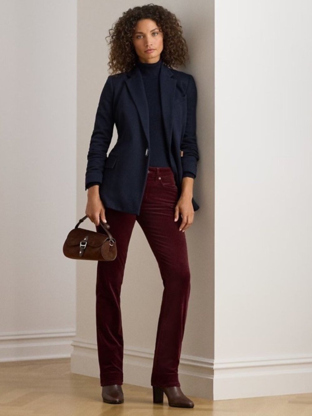 Lauren Jeans Ralph Lauren Stretch Corduroy Straight Pants Wine Mid Rise 10 NWOT